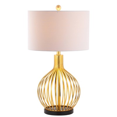 29.5" Metal Baird Table Lamp (Includes LED Light Bulb) Gold - JONATHAN Y: Modern Linen Shade, UL Listed