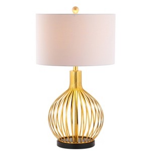 29.5" Metal Baird Table Lamp (Includes LED Light Bulb) Gold - JONATHAN Y: Modern Linen Shade, UL Listed - 1 of 4