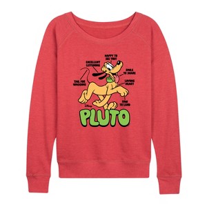Women's Disney Pluto Diagram Lightweight French Terry Wide Neck Long Sleeve Graphic Shirt - Heather Red - 1X - 1 of 3