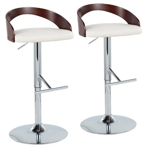 Mid-Century Modern Adjustable Barstool with Swivel, Matel Base and Straight T Footrest for Kitchen or Bar (Set of 2) - 1 of 4