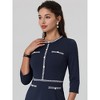 Hobemty Women's Elegant Office 3/4 Sleeve Tweed Trim Round Neck A-Line Dress - 4 of 4