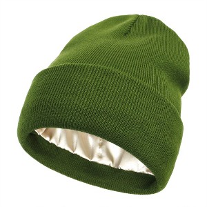 Anna-Kaci Women's Satin Lined Knit Beanie Hat with Folded Cuff for Hair Protection - 1 of 4