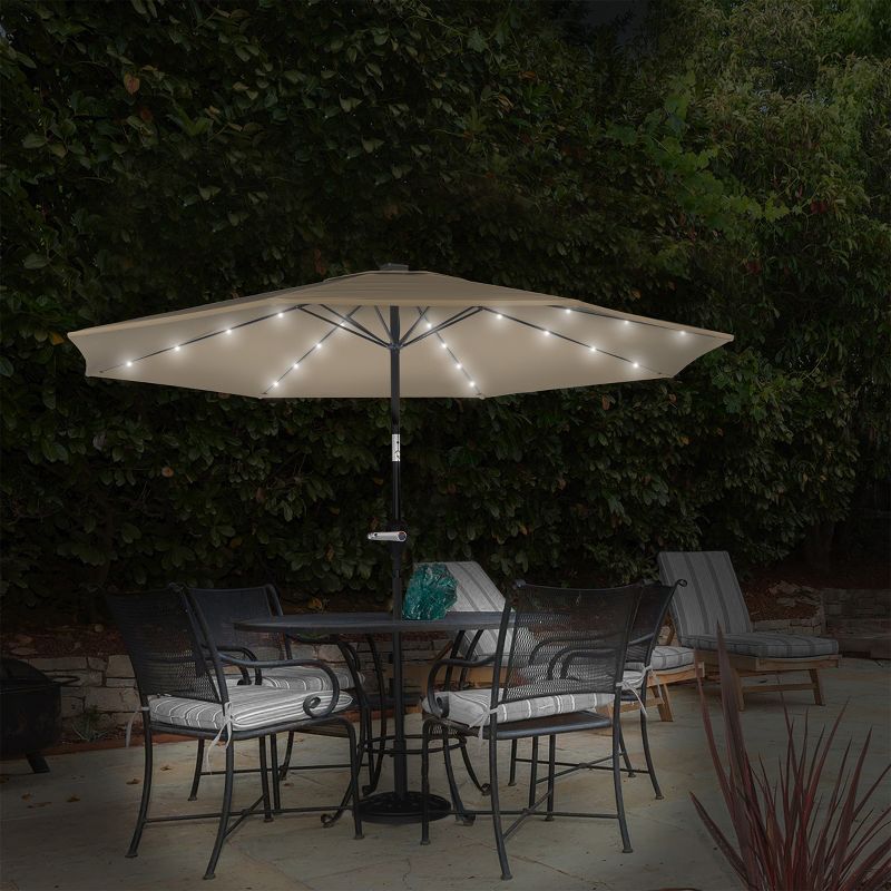 Nature Spring Tilting Patio Umbrella with Solar LED Lights - 10', Sand, 1 of 7