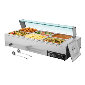 Commercial Electric Food Warmer with Glass Cover, 6 × 1/2 Size Pans, 1500W Stainless Steel Buffet Bain Marie - 1 of 4