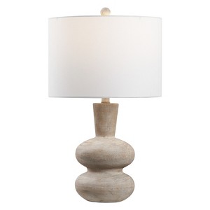 JONATHAN Y Matheo 24" Modern Minimalist Sculptural Oak-Grain Resin LED Table Lamp - 1 of 4