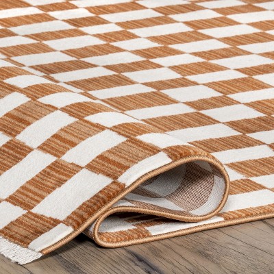 Dominique Orange and White Geometric Synthetic Area Rug