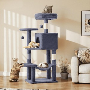 MAYEERTY Cat Tree Tower Multi-Cat Climbing Natural Sisal Scratching Posts Extended Platform Hammock - 1 of 4