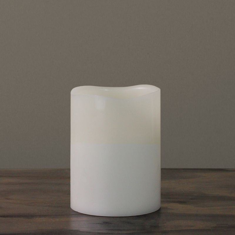 Northlight 8" LED Battery Operated Flameless 3-Wick Flickering Pillar Candle - White, 3 of 4