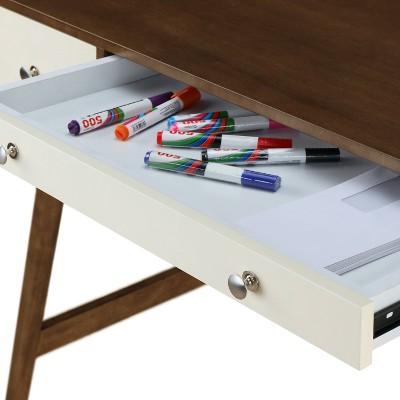 Medium Brown and White Rubberwood Writing Desk with Drawers