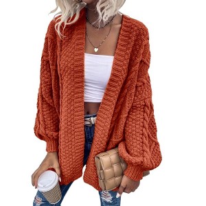 Imily Bela Womens Oversized Open Front Cable Knit Cardigan Sweaters Lantern Long Sleeve Chunky Outwear Coats - 1 of 4
