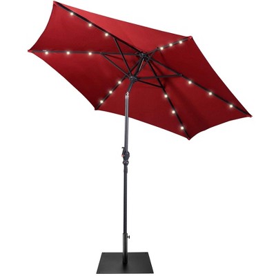 Tangkula 9 Ft Patio Table Market Umbrella w/ 18 Solar LED Lights & Heavy-duty Base