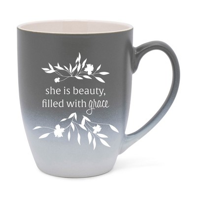 Elanze Designs She Is Beauty Filled With Grace Two Toned Ombre Matte Gray and White 12 ounce Ceramic Stoneware Coffee Cup Mug