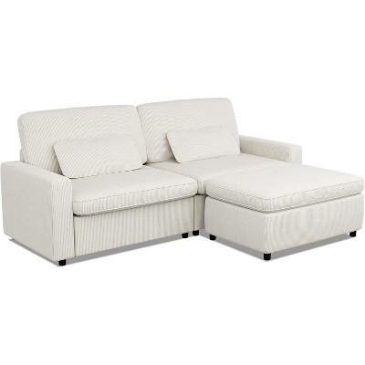 Vipbear Sectional Couch With Armrests, Modular Deep Seat Sofa With Ottoman, 89" Modern Corduroy Couches For Living Room, Apartment, Office, Gray/Beige