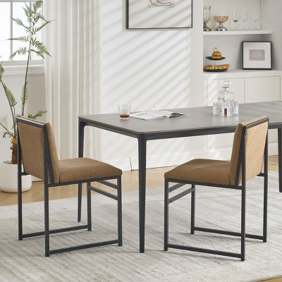 Set of 2 Modern Upholstered Dining Chairs with Linen Cushions & Metal Frame,Minimalist Style Kitchen Chairs-The Pop Home