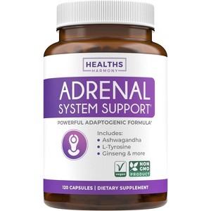 Adrenal Health Capsules, Cortisol Manager & Stress Relief with L-Tyrosine & Ashwagandha, Fatigue Supplement, Health's Harmony, 60ct or 120ct - 1 of 4