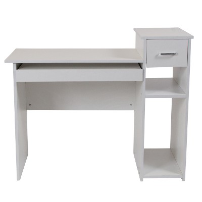 White Wood Computer Desk with Drawer and Keyboard Tray