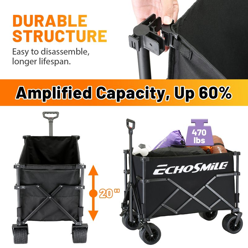 EchoSmile 6.85 cu. ft. Fabric Portable Garden Cart with Adjustable Rolling Wheels in Black, 3 of 8
