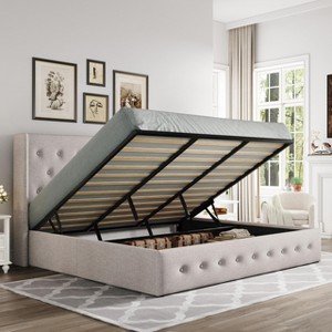 Allewie Lift Up Storage Bed, Button Tufted Headboard with Wingback, No Box Spring Needed, Hydraulic Storage, Button Tufted - 1 of 4