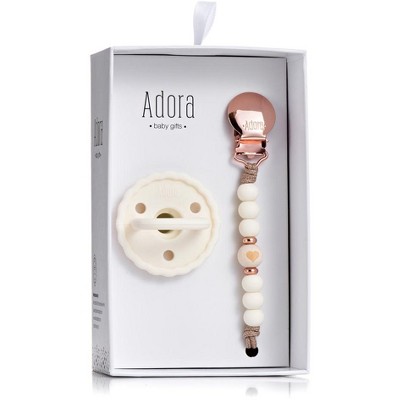 Baby Soother Silicone Pacifiers & Coordinating Mini Clip – Scalloped/Classic Design Infants Self-Soothing & Comforting Gift Set of 2 for Newborns