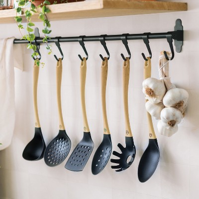 MasterChef 6-Piece Black Nylon Utensil Set with Wooden Handles