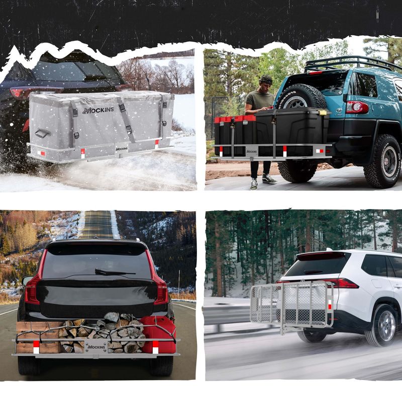 Mockins 60"x20"x6" Car Cargo Carrier Hitch Mount | 500 lbs Cap. Folding Hitch Basket with 16 CF Cargo Bag - Gray, 3 of 9