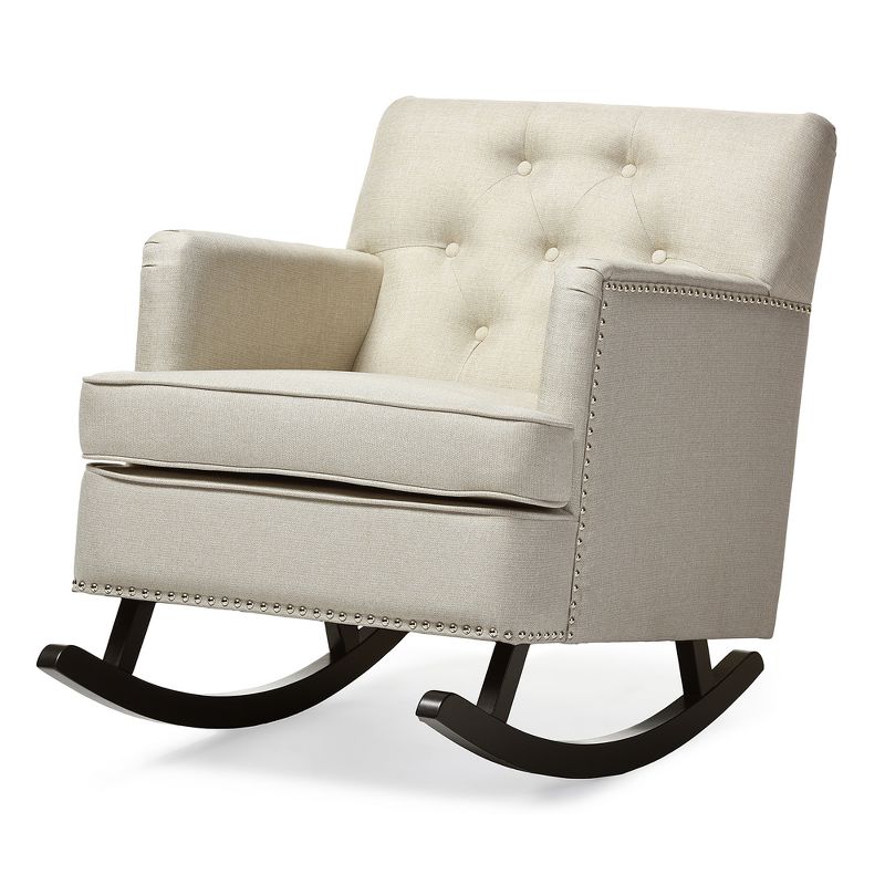 Bethany Modern and Contemporary Light Fabric Upholstered Button - Tufted Rocking Chair - Gray - Baxton Studio, 3 of 6