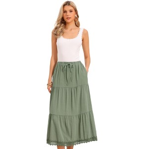 INSPIRE CHIC Women's Summer Elastic High Waist Tiered Casual Beach A-Line Maxi Skirt - 1 of 4