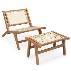 Costway Mid Century Modern Accent Chair with Ottoman Teak Wooden Frame Farmhouse - 1 of 4