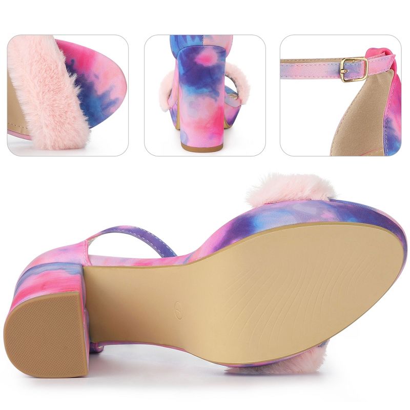 Perphy Women's Tie Dye Platform Fur Chunky Heels Sandals, 4 of 7