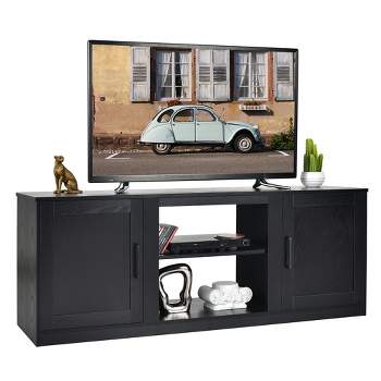 Costway 58'' TV Stand Entertainment Console Center W/ 2 Cabinets for 65'' TV Natural\Black\Walnut