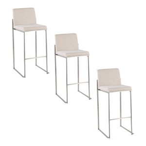 LumiSource Set of 3 Fuji High Back Barstools Stainless Fabric - 1 of 4