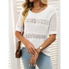Womens Summer Tops Round Neck Lace Short Sleeve Casual Knit Top Blouse - 4 of 4