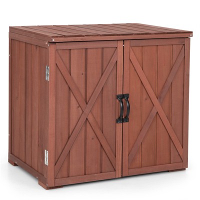 Tangkula 30" Outdoor Storage Box Wooden Storage Deck Box W/Spacious Inner Space & Countertop Tool Storage Cabinet for Backyard
