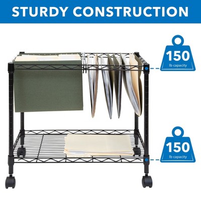 Black Steel Wire Rolling File Cart with Locking Casters