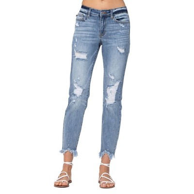 Women's Destroyed Hem Bleach Splash friend Jeans - Judy Blue