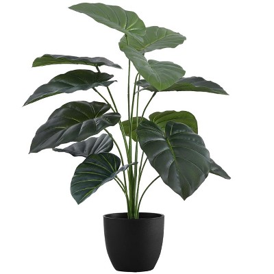 24" Tall Green Alocasia Faux Plant in Black Pot