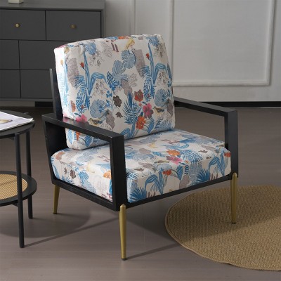 Retro Low Back Accent Chair,Velvet Upholstered Lounge Chair with Metal Legs,Armrests Sofa Chair for Living Room Balcony-Coolbibila