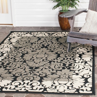 Reversible Black/Sand Synthetic Rectangular Easy-Care Rug, 4' x 5'7"