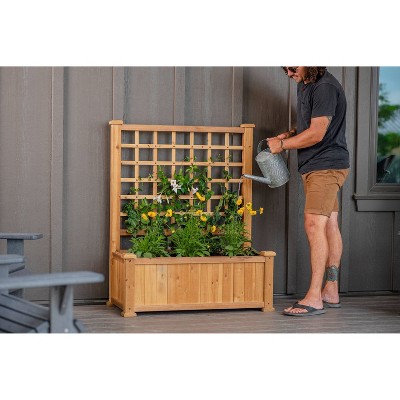 Golden Brown Cedar Wood Planter with Trellis