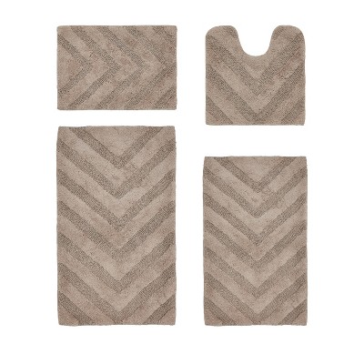 Hugo 4-Piece Bath Rug Set 100% Premium Cotton Tufted Chevron Pattern Bathmats for Bathroom, Super Soft Absorbent Machine Washable