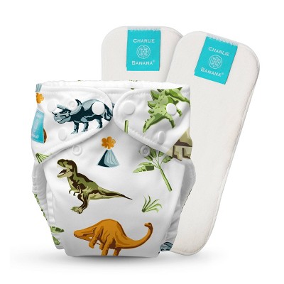 Image of Charlie Banana One-size Reusable Cloth Diaper with 2 Reusable Inserts - Dinosaurs