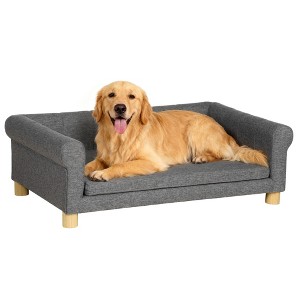 PawHut Modern Pet Sofa, Cat or Medium to Large Dog Couch Bed with Removable Seat Cushion and Elevated Base, Dark Gray - 1 of 4