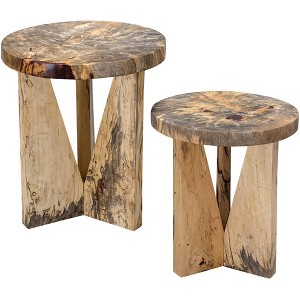 Uttermost Modern Natural Wood Round Nesting Tables Set of 2 Triangular Legs for Living Room Bedroom Bedside Entryway House Balcony - 1 of 1