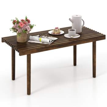 Tangkula 39 x 18 Inch Coffee Table Rustic Farmhouse Style Solid Wood Cocktail Table with Slatted Tabletop