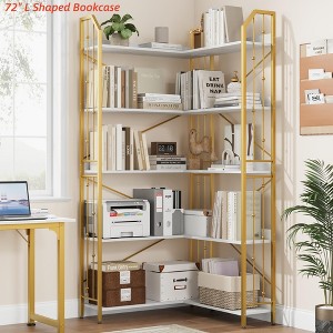 Corner Bookshelf 72"/86" l Shaped Bookcase, Corner Bookshelves Industrial Bookcase 5/7 Tier l-Shape Bookshelf, Large Bookcases with Beaded Design - 1 of 4