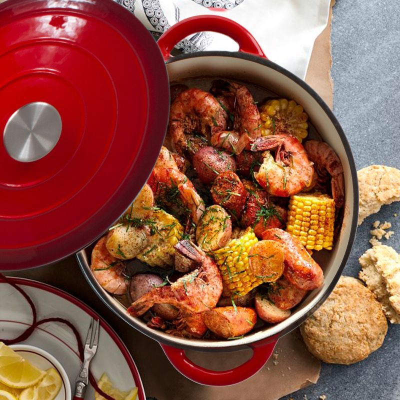 Lexi Home Enameled Cast Iron Dutch Oven - Red, 6 of 8