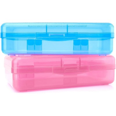 Fmeida Pencil Box, Large Capacity Clear Pencil Case, 1 Pack Hard Pencil Case, Clear Crayon Box with Snap-tight Lid Stackable Design