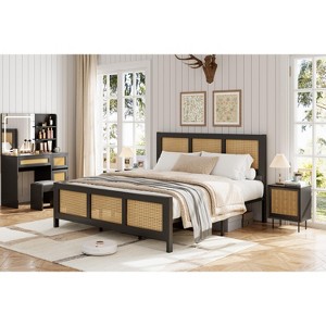 Rattan Bed Frame with Headboard, Noise-Free Metal Support, Eco-Friendly, Easy Assembly, No Box Spring - 1 of 4