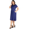 24seven Comfort Apparel Short Sleeve Plus Size  Midi Skater Dress With Pockets - 2 of 4