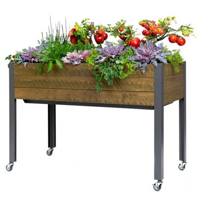 CedarCraft Convenient Self-Watering Elevated Spruce Planter w/ Caster Wheels, 21" x 47" x 32"H, Flexible Container Gardening for Healthy Plants, Brown